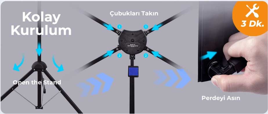 havit PS60 kolay kurulum 3 ayaklı taşınabilir projeksiyon perdesi