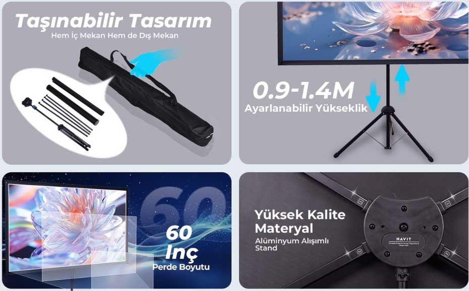 havit PS60 taşınabilir tasarımlı ayaklı perde 60 inch